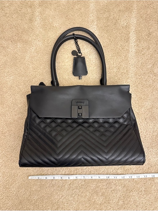 Guess Handbags - GUESS Black Quilted Large Purse with Top Handle Functional Travel Classy